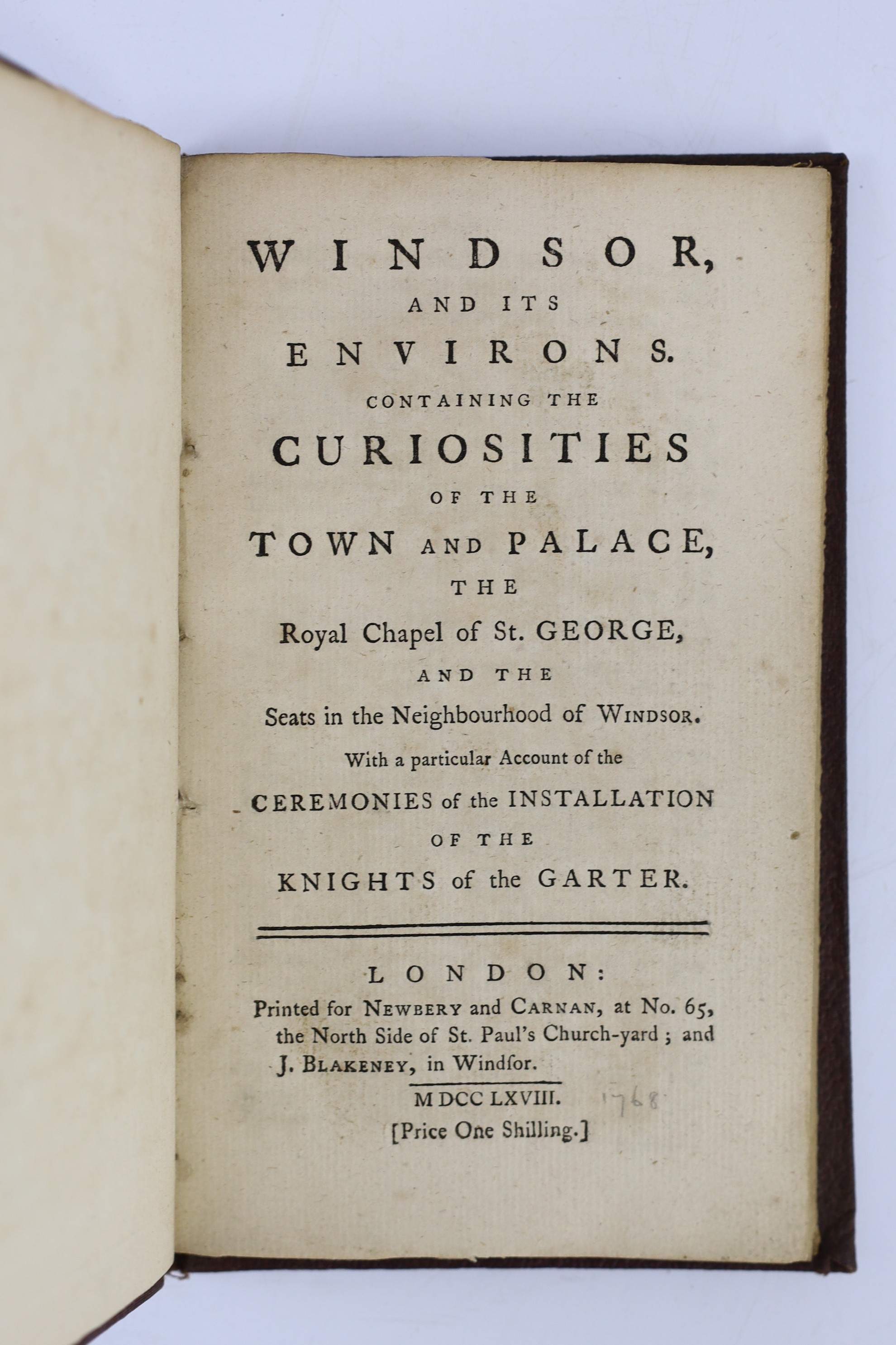 BERKS: Windsor, and its Environs. Containing the Curiosities of the Town and Palace, the Royal Chapel of St. George ... 2 plates, advert. leaf and addenda / errata leaf; old binder's (unlettered) cloth, sm.8vo. printed f